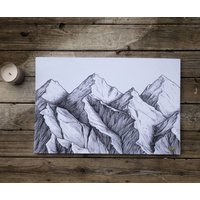 Mountains X-Large | 20"X30" Signierter Leinwand Kunstdruck | Skizze Von Jen Ledger von LEDGERARTWORK