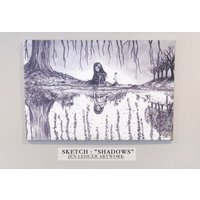 Schatten Kleiner | 5 "x 7 " Leinwand Druck | Skizze Von Jen Ledger von LEDGERARTWORK