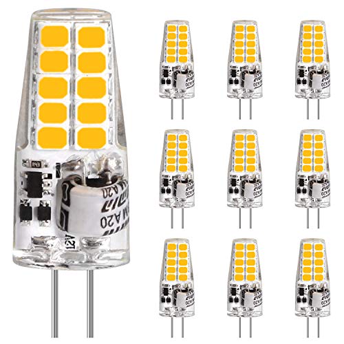 LEDGLE G4 LED Lampen, 3.5W 20LEDs Birnen erset 35W Halogenlampen, AC/DC 12V Leuchtmittel, Warmweiß 2700K, 350LM Kein Flackern, Stiftsockellampe Glühbirnen, Nicht Dimmbar, 10er Pack von LEDGLE