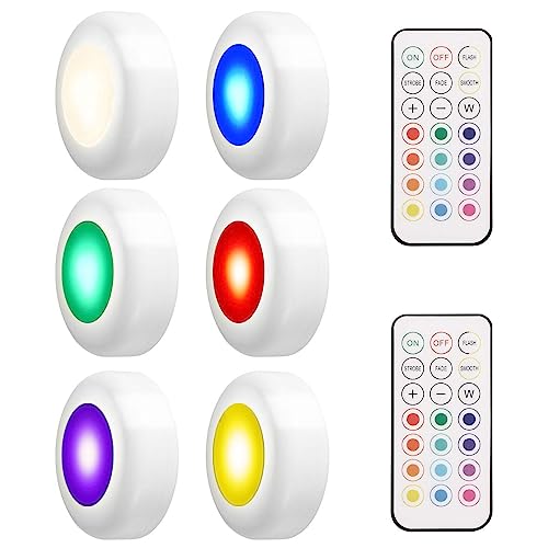 LEDGLE RGB Schrankleuchten LED Spot Batteriebetrieben Nachtlicht mit Fernbedienung, 4 Farbmodi, 50lm, 3W, 6er set von LEDGLE