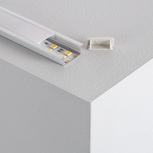 LEDKIA LIGHTING Aluminiumprofil Einbau mit Durchgehender Abdeckung für Doppel-LED-Streifen bis 18mm Milchweiße Klemme 6 m von LEDKIA LIGHTING