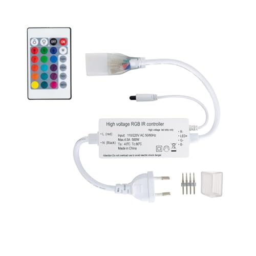 LEDKIA LIGHTING - LED-Streifen Controller | Neon RGB 11 W/m | 220V AC | 60 LED/m | Halbrund 180º | IP67 Wasserschutz | Fernbedienung mit 24 Tasten, 6 m Reichweite, Weiß von LEDKIA LIGHTING