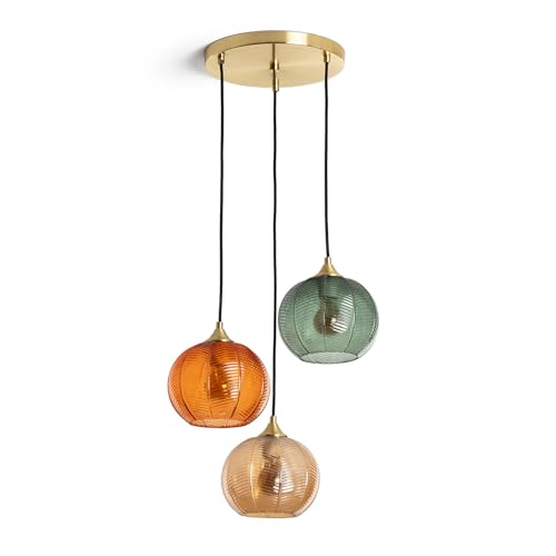 LEDKIA LIGHTING - Hängeleuchte Glas Tri Klimt | Klassisches Design | Verstellbare E27 Fassung | Geeignet für Wohnzimmer, Küche, Schlafzimmer | Metallhalterung Goldoptik, Mehrfarbig, Glas LEDKIA LIGHTING - Hängeleuchte Glas Tri Klimt | Klassisches Design | Verstellbare E27 Fassung | Geeignet für Wohnzimmer, Küche, Schlafzimmer | Metallhalterung Goldoptik, Mehrfarbig, Glas von LEDKIA LIGHTING