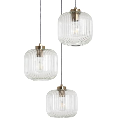 LEDKIA LIGHTING - Hängeleuchte Glas Tri Wilde | Einstellbare Höhe | E27 LED kompatibel | Ideal für Wohnzimmer, Küche, Schlafzimmer | 3 Glasschirme, Klar, Glas von LEDKIA LIGHTING