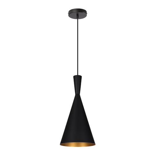 LEDKIA LIGHTING - Lennon Hängeleuchte | E27 Fassung für Wohnzimmer, Küche, Schlafzimmer | Vintage Design der 60er | Höhenverstellbares Kabel | IP20 Schutz, Schwarz, Aluminium von LEDKIA LIGHTING