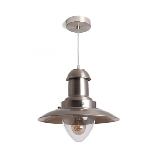 LEDKIA LIGHTING - Hängeleuchte Fisherman im Industrie-Stil | Höhenverstellbares Kabel | Geeignet für E27 LED-Glühbirnen | Retro-Design für Wohnzimmer, Küche, Nickel, Glas von LEDKIA LIGHTING
