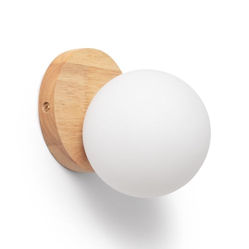 LEDKIA LIGHTING - Kamulo Wandleuchte | Modernes Design für Wohnzimmer & Schlafzimmer | Kompakt & Robust | Aus Glas & Holz, Natürlich von LEDKIA LIGHTING