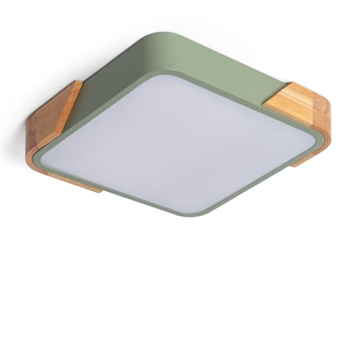 LEDKIA LIGHTING - LED-Deckenleuchte 18W | CCT Wählbar | Holz & Metall | Lichtstrom 1400 lm | Für Wohnzimmer, Küche, Schlafzimmer, Seladongrün, Holz von LEDKIA LIGHTING
