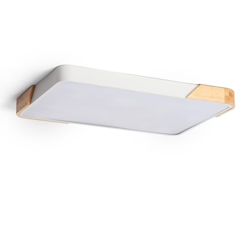 LEDKIA LIGHTING - LED-Deckenleuchte 30W | Rechteckig Holz & Metall | CCT Wählbar | 2400 lm Lichtstrom | Wohnzimmer & Küche, Weiß, Holz von LEDKIA LIGHTING