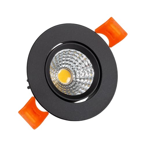 LEDKIA LIGHTING LED Downlight Einbaustrahler 3W Rund COB CRI90 Ausschnitt Ø 55 mm Schwarz No Flicker 2700K Warmweiß von LEDKIA LIGHTING