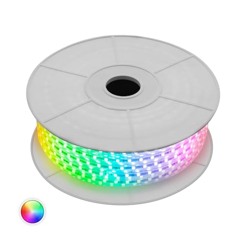 LEDKIA LIGHTING - LED-Streifenrolle 50m | Dimmbar 220V AC | RGB 60 LED/m | IP65 Wasserfest | Breite 16mm | Schnitt alle 100cm | Geeignet für Innen- und Außenbereiche, Epoxy Harz von LEDKIA LIGHTING