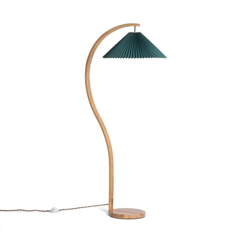 LEDKIA LIGHTING - Stehleuchte Holz Luanda | Modernes Design | E27 Fassung | Dekorative Beleuchtung für Wohnzimmer & Schlafzimmer, Grün, Holz, PC, Stoff von LEDKIA LIGHTING