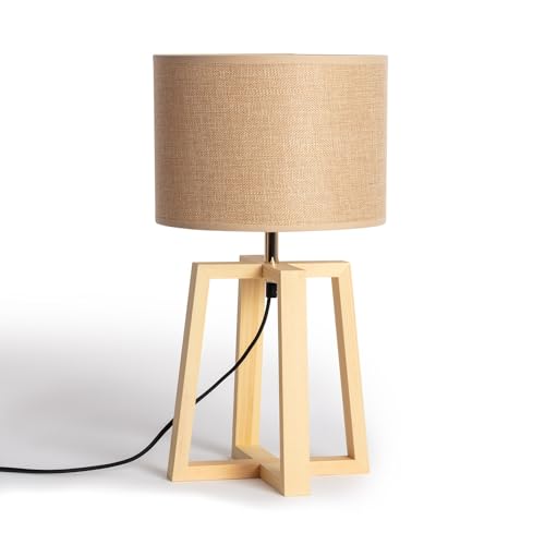 LEDKIA LIGHTING - Tischleuchte aus Holz Korsade | Elegantes Design | E27 LED-Kompatibilität | Vielseitige Beleuchtung | Für Wohnzimmer & Restaurants, Beige, Holz, Textil von LEDKIA LIGHTING