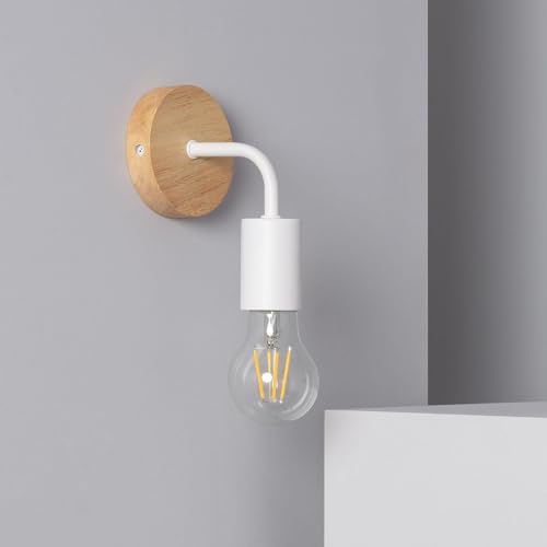 LEDKIA LIGHTING Wandleuchte Holz und Metall Jedali Weiß E27 für Wohnzimmer, Küche, Schlafzimmer von LEDKIA LIGHTING