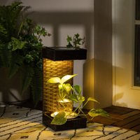 LED-Tischleuchte Solar Außen Rattan Agra Warmweiß Dunkelbraun von LEDKIA