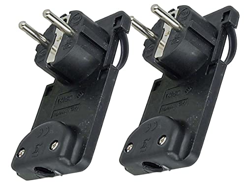 2 Stück platzsparender flacher Schuko-Stecker, 90 Grad Kabelauslass, platzsparender Schuko 16A 250V von Bigcago