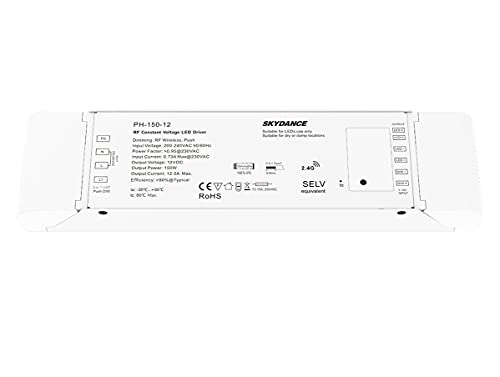 Dimmbares Netzteil, 12 V, 150 W, dimmbar mit Taste N.O. Push Dimmer und Fernbedienung RF 2,4 G, für LED-Streifen 12 V, Skydance PH-150-12 von LEDLUX