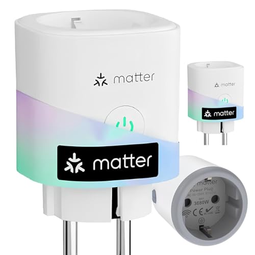 Intelligente WLAN-Steckdose, Matter-Protokoll, kompatibel mit Alexa und Google Home, intelligente Steckdose mit intelligentem Stecker, EU-Stecker 220 V 16 A, TUYA-APP (2 PCS) von LEDLUX