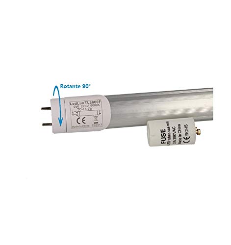 LED-Röhre T8 G13 60 cm 9 W Kaltweiß rotierender Kopf Stromversorgung auf einer Seite ohne Modifikation Original Neonröhren Fluoreszierend von LEDLUX