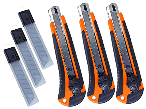 LEDLUX 3 PCS Professional Cutter Cutter 18 mm, mit hängendem Lochring, 15 Ersatzklingen im Lieferumfang enthalten von LEDLUX