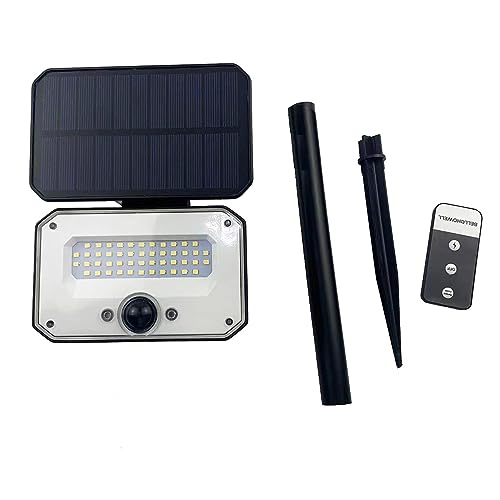 LEDLUX LED-Solarstrahler mit Bewegungssensor, 10 W, 935 lm, 4000 K, 2 in 1 Wandleuchte oder Bodenstrahler mit Erdspieß, 4 Beleuchtungsmodi mit IR-Fernbedienung von LEDLUX