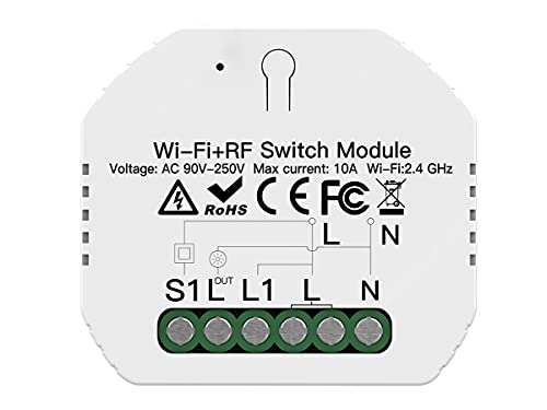 LEDLUX SH104 Intelligenter Mini-WiFi-Schalter, Smart Switch Modul, 10 A 220 V, Funktion mit Taste N.O. + RF 433 Fernbedienung, kompatibel mit Amazon Alexa und Google Home (WIFI + RF433) von LEDLUX