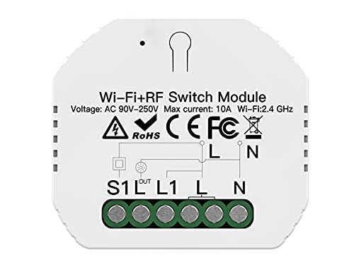 LEDLUX SH104 Intelligenter Mini-WLAN-Schalter, Smart Switch Module, 10 A, 220 V, Funktion mit Taste N.O. + RF 433, kompatibel mit Amazon Alexa und Google Home (WIFI + RF433) von LEDLUX