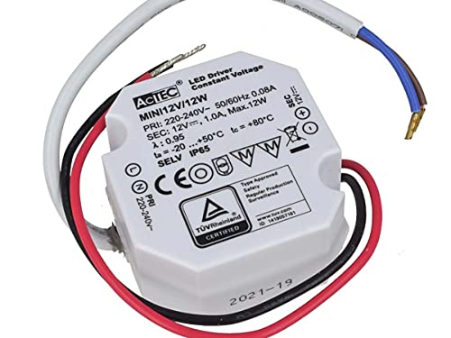 Mini-Netzteil 12 V, Kleiner LED-Trafo, Wasserdicht IP67, 12 W 1 A, Für LED-Streifen, Slim Solo 49 x 47 x 24 mm von LEDLUX