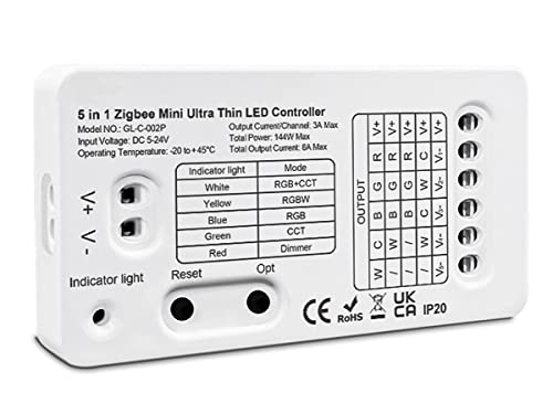 LEDLUX Mini ZigBee Controller 12 V 24 V 5 in 1 für Mono-LED-Streifen, Farbe bis zu 5 Kanäle APP Tuya, kompatibel mit Alexa Google Home von LEDLUX