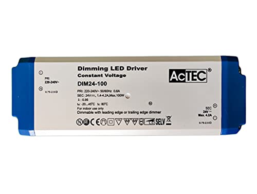 Netzteil Trafo dimmbar mit Triac Dimmer 24 V 100 W, dimmbar direkt auf AC 220 V, Phasenabschnitt, konstante Spannung für LED-Streifen 24 V, AcTec DIM24-100 von LEDLUX