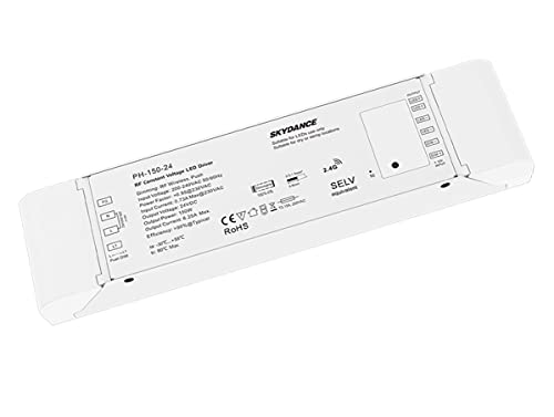 Transformator Netzteil dimmbar 24 V 150 W mit Taste N.O. Push Dimmer – kompatibel mit Fernbedienung RF 2,4 G (nicht im Lieferumfang enthalten), für LED-Streifen 24 V, Skydance PB-150-24 von LEDLUX