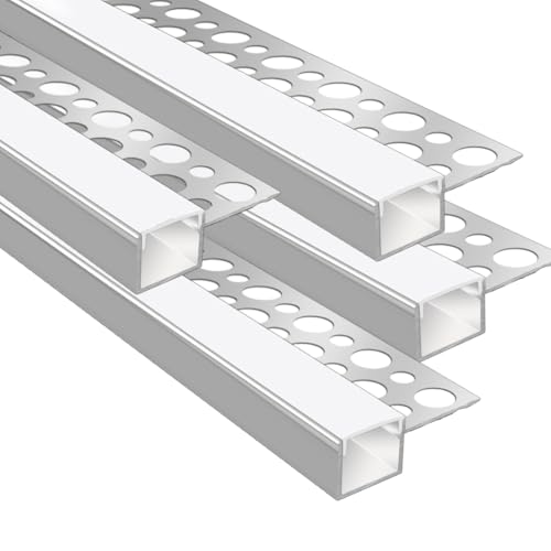 Gips-in-LED-Profil, 4 Stück, 1 m, Aluminium-LED-Profil mit milchigem Diffusor für 13 mm LED-Streifen, randloses Gipsprofil, einseitiger K für Wand und Decke von LEDLightsWorld