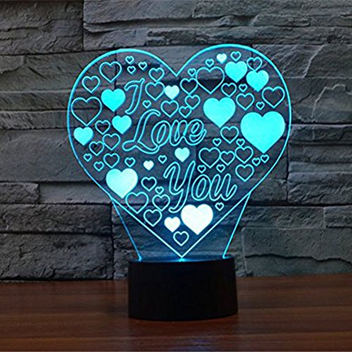 3D Herz Formen Nachtlichter 7 Farben ändern LED Lampe Touch Schalter USB Tischlampe für Paare romantische Nacht Valentinstag Liebhaber Geschenk ( liebe dich) von LEDMOMO