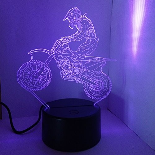 LEDMOMO 3D Lampe Nachtlicht Mood Light Tischlampen 3D Optische Täuschung Schreibtischlampe 7 Farbwechsel Touch Switch Nachtlicht (Motorrad) von LEDMOMO