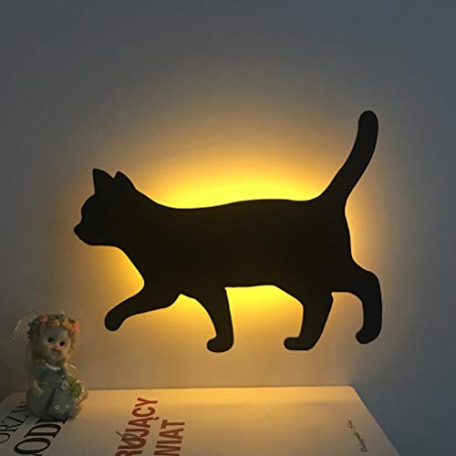 LEDMOMO Katze LED Nachtlampe Sprachsteuerung Nachtlicht Silhouette Lampe Wandlampe Batterie (warme Farbe) von LEDMOMO