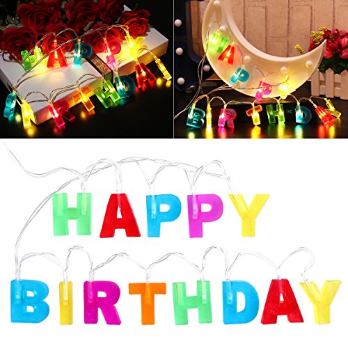 LEDMOMO LED Lichterkette „Happy Birthday“ Buchstaben Lichterkette,Batterie betrieben 130 cm lang Deko-Artikel für Kinder-Geburtstag Geburtstags-Party PartyArtikel von LEDMOMO
