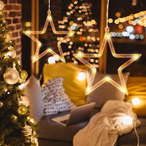 LEDMOMO LED Sterne Weihnachtsbeleuchtung, Weihnachtsbeleuchtung Stern mit Saugnapf Weihnachtsdeko Fenster Batteriebetriebene, Weihnachtsstern Innen für Weihnachten Fest Party (warmes weißes Licht) von LEDMOMO