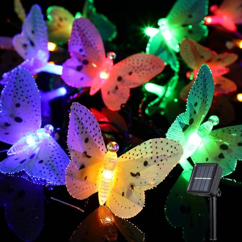 Ledmomo LED Solar Lichterkette Mehrfarbig Schmetterling Lichterkette Wasserdicht Außenbeleuchtung Haus Garten Terrasse Rasen Party Dekor Beleuchtung von LEDMOMO