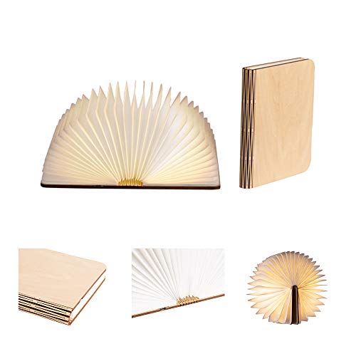 LEDR® - Buchlampe Book Lamp LED Buch Lampe Nachttischlampe Nachtlicht dekoratives Licht - USB Kabel enthalten - Wasserdicht - 100% DuPont™ Tyvek® Recyclingpapier (Ahornfarben: 16 x 12 cm) von LEDR