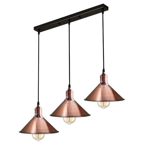 LEDSone Hängeleuchte im Loft-Stil, 3-flammig, Roségold, Vintage-Stil, Metall, Deckenleuchte, Hängelampe für Küche, Wohnzimmer, Esszimmer, E27, UK-Halterungs-Kit (Konus-Kupfer) von LEDSone