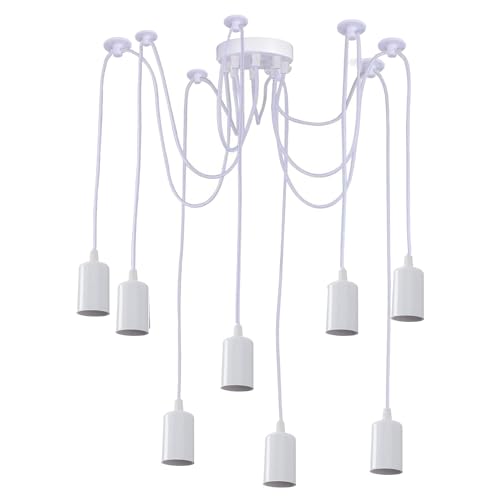 8 Köpfe E27 Edison Industrie Kronleuchter Einstellbare DIY Deckenlampe Spinne Licht Hängelampe Leuchte (weiß) von LEDSone