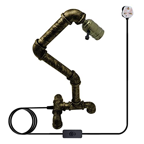 DC VOLTAGE Gleichspannung, 40 cm, Wasserrohr-Tischlampe, E27, Metall, Steampunk-Steckdose, Ein-/Ausschalter, einfach zu montieren (Gebürstetes Kupfer ohne Glühbirne) von LEDSone