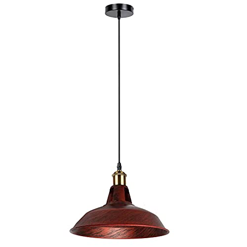 Hängelampe Industrielle Retro Vintage Industrial Loft Schwarz Metall Deckenlampe Lampenschirm Pendelleuchten (Rustic Red) von LEDSone