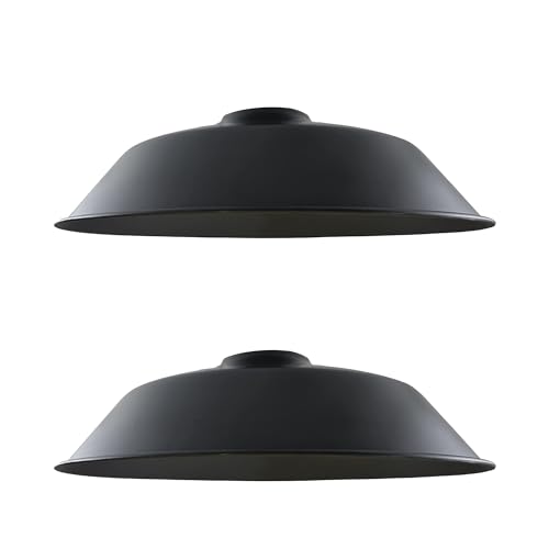 LEDSone Decken-/Pendelleuchtenschirm aus Metall im Retro-Stil, 26 cm Lampenschirm im industriellen Vintage-Look (inkl. Reduzierplatte) [Energieklasse A+++] (Schwarz, 2 Packung) von LEDSone