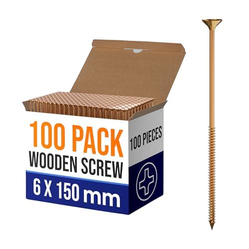 LEDSone 100 Stück Holzschrauben 6 x 150 mm selbstschneidend flach selbstsenkend Holzschrauben Rändelgewinde selbstbohrend Kreuzschlitz Flachkopf für Holzböden Möbelwände von LEDSone