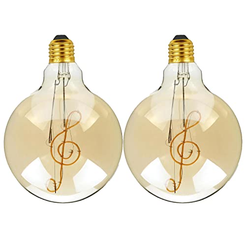 LEDSone 2 Stück Vintage G125 4W E27 Edison LED Schraube Leuchtmittel Retro Stil Musik Design Filament Glas Antik Warmweiß Innenlampe und Dekorative Beleuchtung Glühbirne (2, Musik) von LEDSone