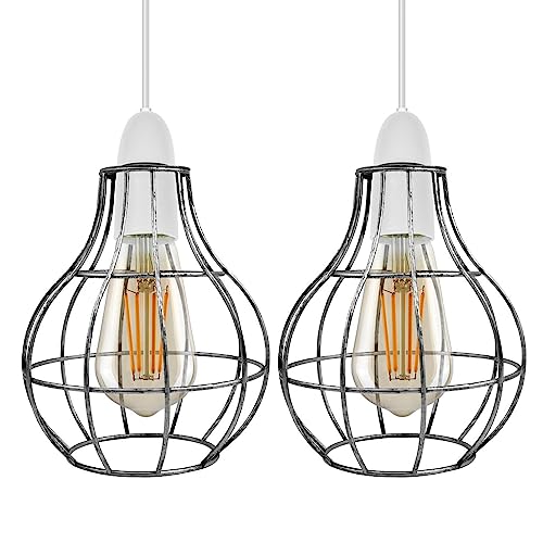 LEDSone 2er-Pack Lampenschirme für Pendelleuchten im Retro-Metallkorb-Vogelkäfig-Design, Drahtrahmen-Glühbirnenschutz für Küche, Wohnzimmer, Schlafzimmer | Inkl. Reduzierring (T2-gebürstetes Silber) LEDSone 2er-Pack Lampenschirme für Pendelleuchten im Retro-Metallkorb-Vogelkäfig-Design, Drahtrahmen-Glühbirnenschutz für Küche, Wohnzimmer, Schlafzimmer | Inkl. Reduzierring (T2-gebürstetes Silber) von LEDSone