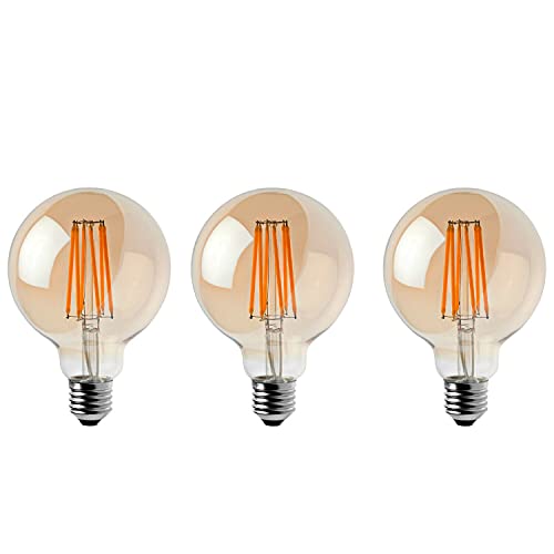LEDSone 3er-Pack Vintage-Edison-LED-Glühbirne, Globus, G95, 8 W, E27-Schraubbirne, altmodische Retro-LED-Filamentglas-Antiklampe für schönes Design (3) von LEDSone