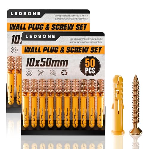 LEDSone 50 Stück x 2er-Packung Dübel und Schrauben, 10mm x 50mm, Set mit Ankerbolzen, robuste Ziegel- und Betonbefestigungen, Dübelschrauben zur Montage von Fernsehgeräten LEDSone 50 Stück x 2er-Packung Dübel und Schrauben, 10mm x 50mm, Set mit Ankerbolzen, robuste Ziegel- und Betonbefestigungen, Dübelschrauben zur Montage von Fernsehgeräten von LEDSone