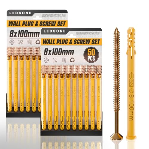 LEDSone 50 Stück x 2er-Packung Dübel und Schrauben, 8mm x 100mm, Set mit Ankerbolzen, robuste Ziegel- und Betonbefestigungen, Dübelschrauben zur Montage von Fernsehgeräten LEDSone 50 Stück x 2er-Packung Dübel und Schrauben, 8mm x 100mm, Set mit Ankerbolzen, robuste Ziegel- und Betonbefestigungen, Dübelschrauben zur Montage von Fernsehgeräten von LEDSone